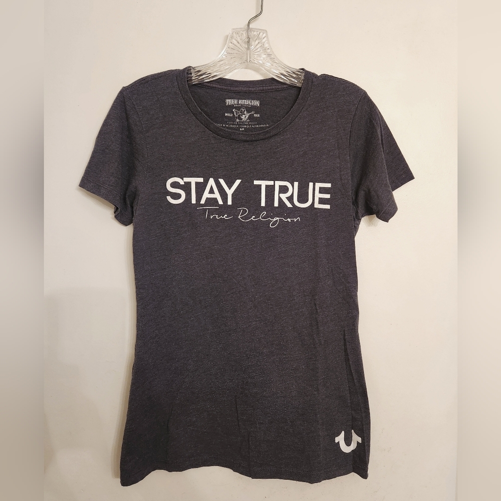 True Religion Blue/Gray "Stay True" Graphic T-Shirt, Size S